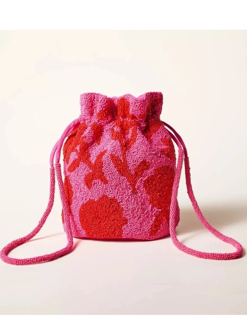 kate spade target pink & red floral beaded drawstring mini bag